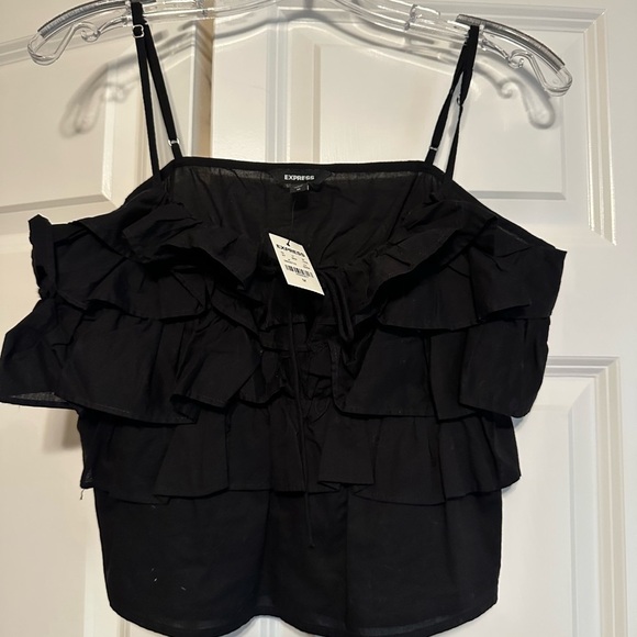 Express Jr Medium Black Ruffle Crop Camisole Top NWT - Picture 1 of 2